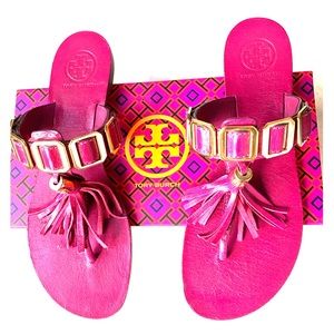 Tory Burch Leather Tassel Thong Sandal